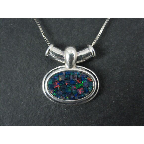 Sterling Mosaic Opal Inlay Pendant Necklace - Picture 10 of 10